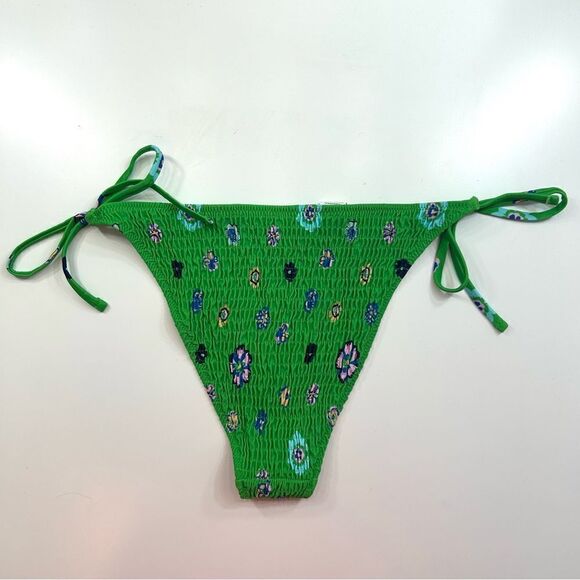 Aerie Floral Green Bottom Swimwear Shirred Cheeky Medium - Picture 2 of 6